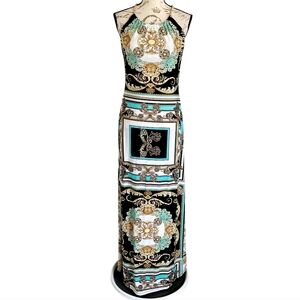 Milano Black, Gold, and Teal Maxi Dress